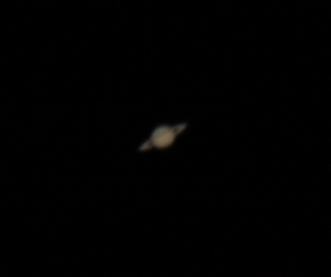 single exposure of Saturn, 8 inch SkyWatcher Explorer 200 reflector on an HEQ-5 mount, Canon 400D camera, Skywatcher 2X Barlow lens
